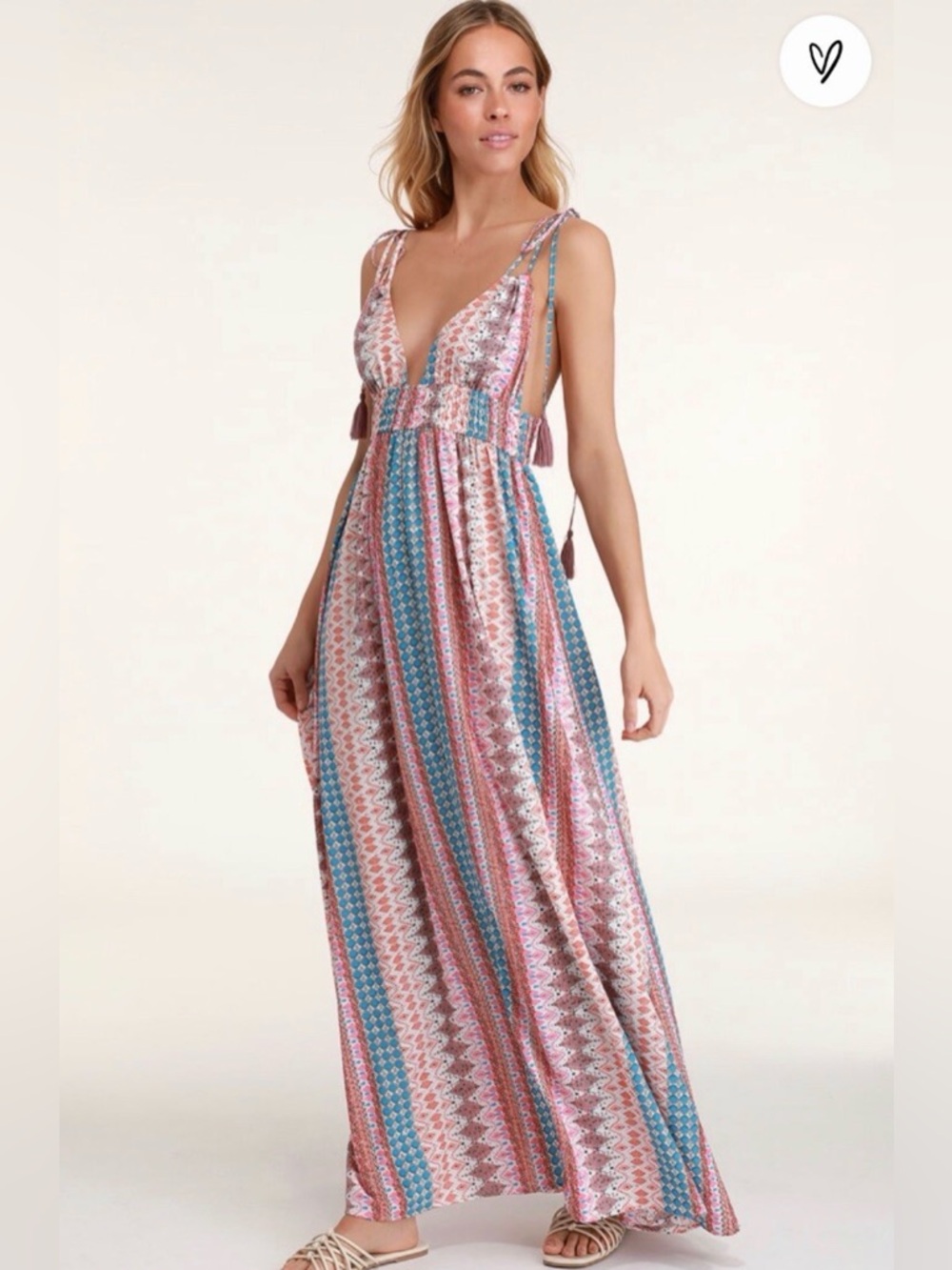 Lulu's Maxin Relaxin Maxi Dress Size Large Boho Flowy Beach Vacation Vneck NEW